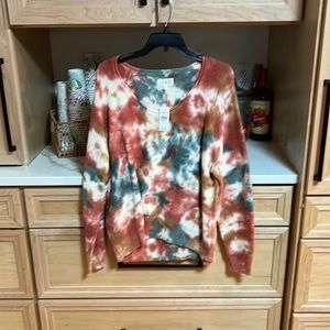 Lou & Grey tie dye waffle scoop neck sweater; NWT; small